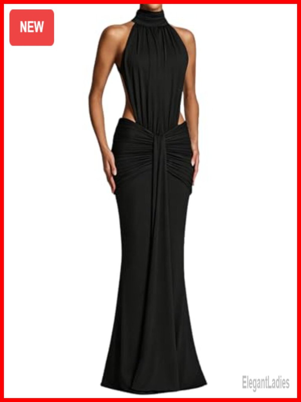 Women's Halter Sleeveless Cut Out Backless Bodycon Maxi Dress Formal